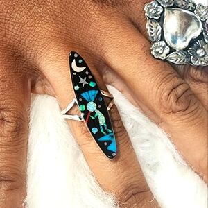 🆕️Sterling Silver and Blue Galaxy Ring with Intricate Inlay Design